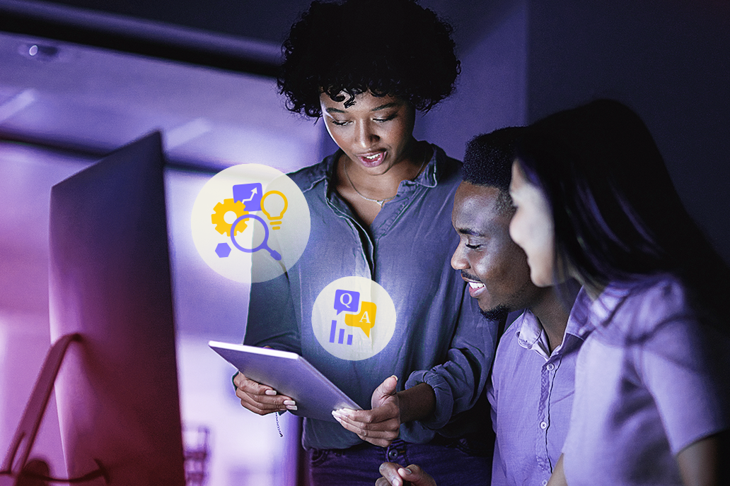 Group of colleagues analyzing data