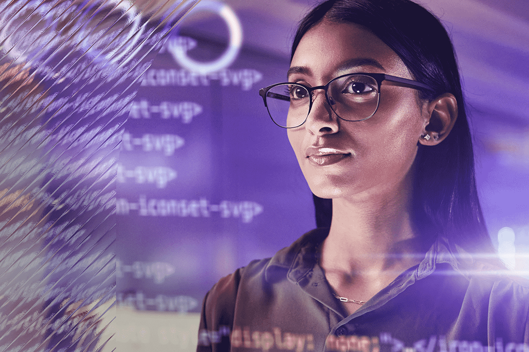 Image of a woman with code overlays